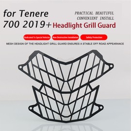 Fydun Motorcycle Headlight Grille Cover Headlight Protector Carbon Steel Grille Protector Replacement for Tenere 700 2019+, black