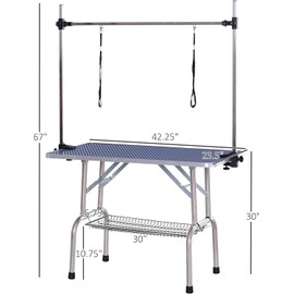 TRODEP 42" Dog Grooming Table Foldable Pet Grooming Tables with Adjustable Arm Noose Storage Mesh Tray Maximum Capacity Up to 330lbs Blue
