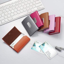 FACATH Business Card Holder for Women, PU Leather & Stainless Steel Business Card Holder, Wallet, Credit Card Metal Compartment, Business Card Holder with Magnetic Closure, Grey