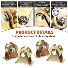 Lyplus Load Capacity 1102lbs 3-Inch U-Groove Caster Wheels with Bracket - Perfect for Inverted Gates, Heavy-Duty Machines, and Wire Rope Rails (2 Pack) Ａ