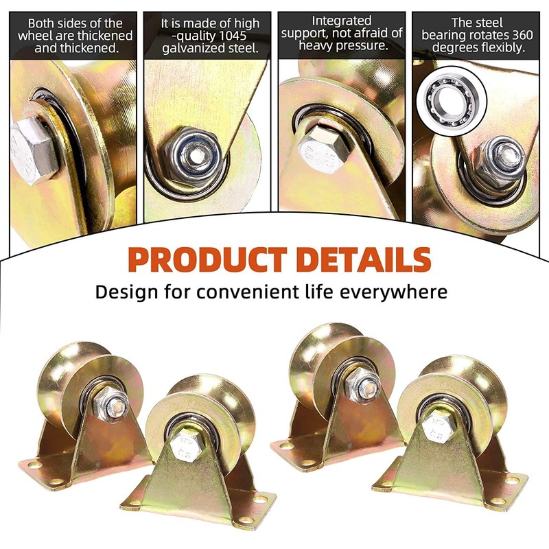 Lyplus Load Capacity 1102lbs 3-Inch U-Groove Caster Wheels with Bracket