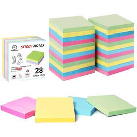 HappyHapi Sticky Notes 3x3 Inches Bulk 28 Pack 2800 Sheets Colored Self-Stick Pads, 100 Sheets/Pad, 4 Bright Colors (Yellow, Green, Pink, Blue) for Office Supplies, School, Home