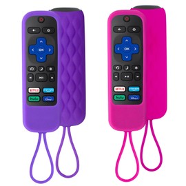 2 Pack Case for Roku Express/Streaming Stick/Premiere - Silicone Remote Cover for TCL Hisense Roku TV Remote Sleeve Skin Smart TV Remote Control Replacement Cover Case(Purple and Rose)