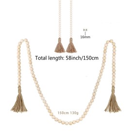 1 Pack 60inch Wood Bead Garland with Tassels,Farmhouse Beads Rustic Country Decor Prayer Boho Beads Wall Hanging Decoration (Nature)