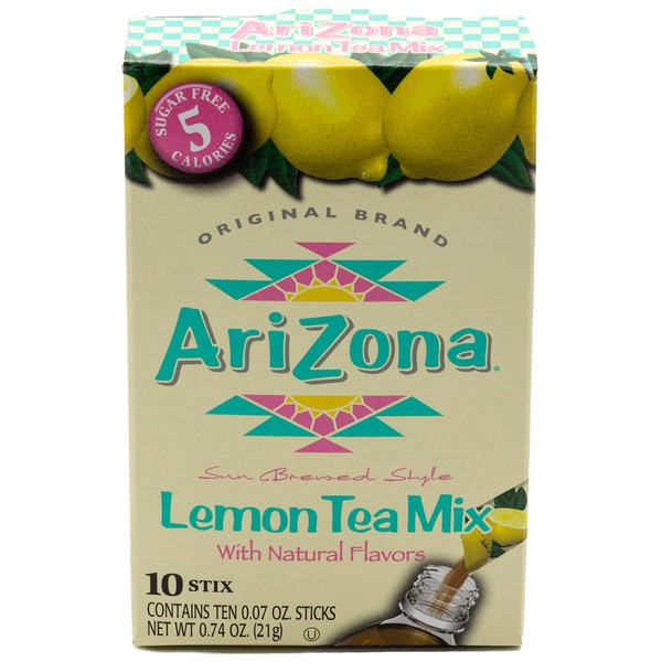 Arizona Lemon Iced Tea Stix Sugar Free, 10 Count Per Box (Pack of 12), Low Calorie Single Serving Drink Powder Packets, Just Add Water for a Deliciously Refreshing Iced Tea Beverage