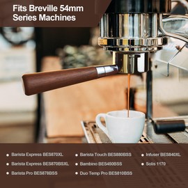 stochastic box 54 mm Bottomless Portafilter with Puck Screen, 3 Ears Espresso Portafilter Compatible with Breville Barista BES870XL Express Machines,Stainless Steel Porta filter and Rosewood Handle