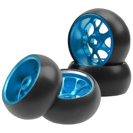 4Pack Vgoohobby 1/28 Tires Plastic Drift Car Tyres w/Alloy Wheel Rims Compatible with Wltoys K969 K989 Kyosho Mini-Z Mini-Q Mini-D 1/28 RC Drift Car (Blue)