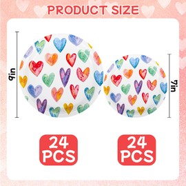 AimFun 48Pcs Valentine's Day Party Plates Colorful Paper Plates 9 Inch 7 Inch Watercolor Rainbow Love Hearts Round Disposable Dinner Dessert Plate for Galentine's Wedding Birthday Party Supplies