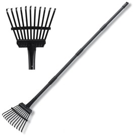 Small Garden Rake for Leaves,11 Tines Heavy Duty Metal Yard Hand Rake with 63in Long Adjustable Handle, Ideal Leaf Scoops Garden Tool for Gathering Leaves, Shrub,Poop, Leveling Grass,Flower Beds,Yards