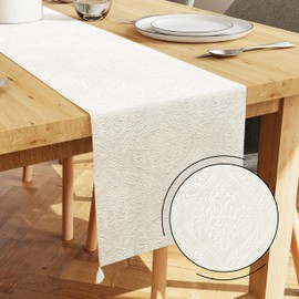 Encasa Dining Table Runner 13x72 in Long | Embossed Velvet | Cream Color with Premium Polyester - Machine Washable