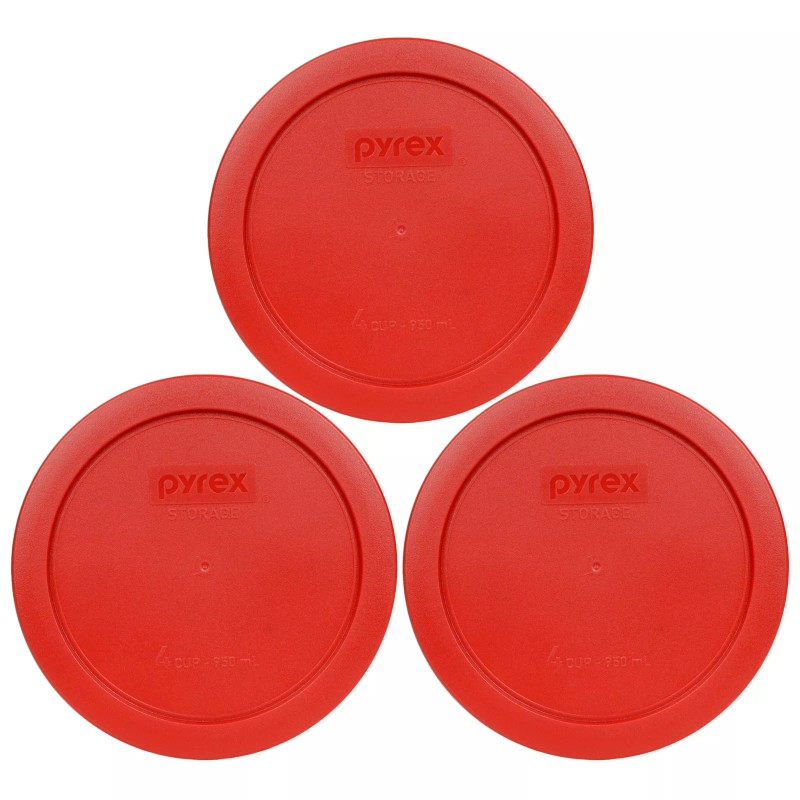 Pyrex 7201-PC 4 Cup Dark Red Round Plastic Lid 3PK