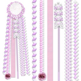 Solsew 6 Pcs Homecoming Mum Braid - 30 Inches Homecoming Mum Supplies Braid Ribbon for 2025 Back to School Week Football Party Favor Cheerleading Crafts Decorations(Pink and White)