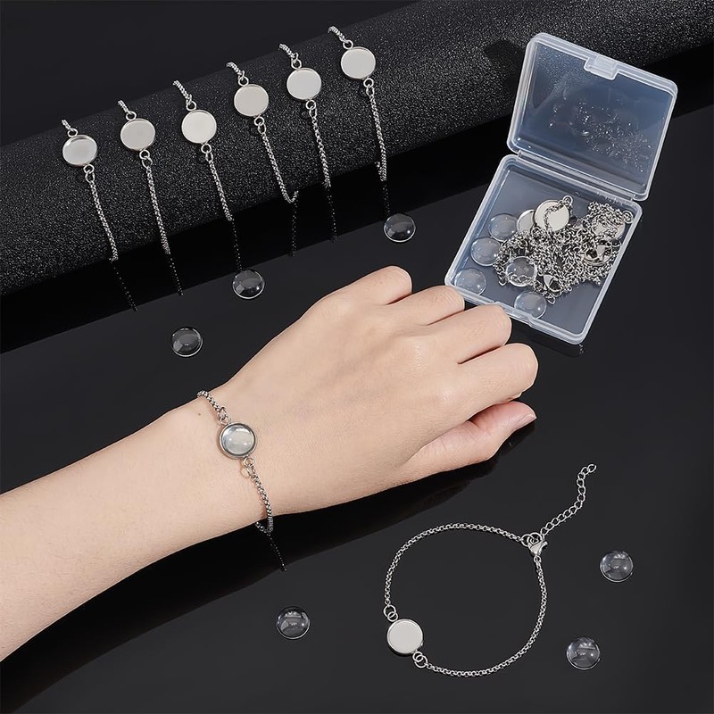 UNICRAFTALE 12 Sets Bracelet Bezel Settings Stainless Steel Bracelets Cabochon