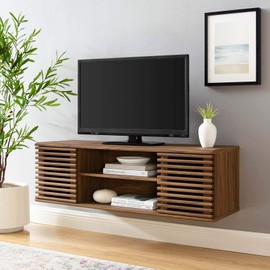 Modway Render 46" Mid-Century Modern Wall Mount Media Console TV Stand, 46 Inch, Walnut