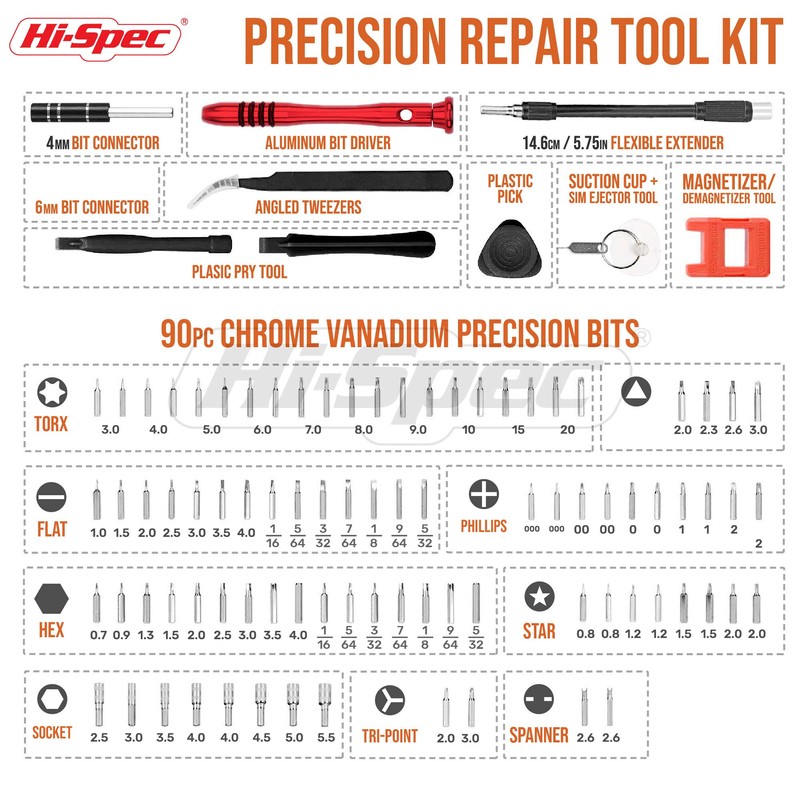 Hi-Spec 108pc Precision Screwdriver Bits & Opening Pry Bar Tool