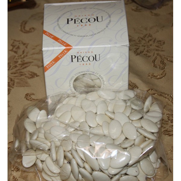 Dragees Pecou Chocolate Dragees - Dark Chocolate Sugar coated Ivory One Box of 1 Kilo / 2.2 LBS