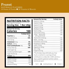 Nutmeg State Nutrition - High Protein Snack Bars, 15g Protein, 160 Calories, Low Sodium, 18g Carbs, 5g Fiber, 7 Servings Per Box (Peanut)
