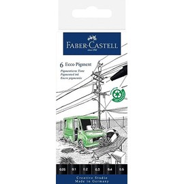 Faber-Castell Marcadores Ecco Pigment con 6 estilógrafos desechables, este set incluye 6 estilógrafos en tinta negra, cada uno con una punta de diferente grosor (0.05, 0.1, 0.2, 0.3, 0.4, 0.5)