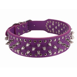 KocaPlye Spiked Dog Collar Rivet Studded Adjustable PU Leather Spikes Collar for Medium Large Dogs 2" Wide Spike Collars