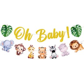 SINGOMON Oh Baby Sign Baby Shower Banner Jungle Animal Garland Oh Baby Banner for Woodlands Baby Shower Decorations Neutral Forest Animals Birthday Decorations Gender Reveal Decorations Welcome Baby Decorations