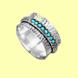 Silver Spinner Ring Women Boho Fidget Rings Turquoise Spinner Chunky Rings Vintage Statement Ring Anxiety Ring Jewelry Gift