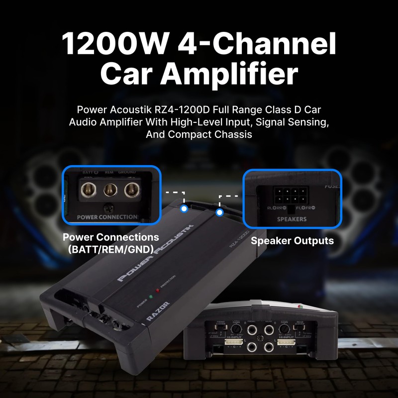 Power Acoustik RZ4-1200D 4 Channel Class D Car Audio Amplifier