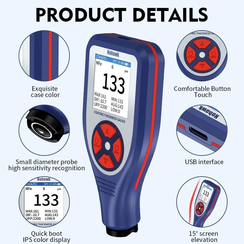Flagfront Coating Thickness Gauge Digital Paint Meter Best for Car