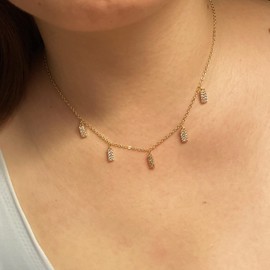 DeScount 18K Gold Plated CZ Bar Dangle Choker Necklace,Tiny Charm Shaker CZ Bar Necklaces for Women,Dainty CZ Drop Dangle Station Necklace