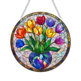 Sun Catchers Indoor Window Butterfly Sunflower Dragonfly Acrylic Suncatcher Window Hanging Decoration Sun Catcher Decor for Living Room Bedroom Summer Home Balcony Ornaments Decoration (Tulip)
