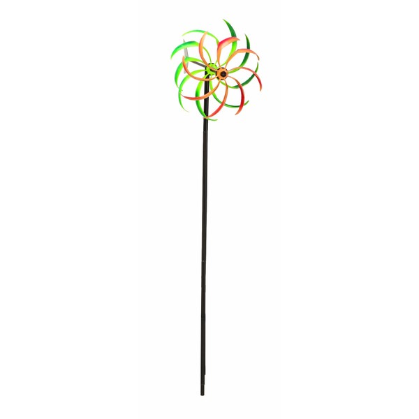 Panacea 88861 Kinetic Art Windmill with Dual Multi-Color Spiral Spinner, 51-Inch Height, Black Base Finish