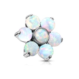 Pierced Owl 14-16G Stainless Steel Synthetic Opal Flower Internally Threaded Dermal Anchor Top (White, 14GA (1.6mm))