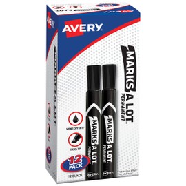 Avery Marks-A-Lot Permanent Markers, Large Desk-Style Size, Chisel Tip, Water and Wear Resistant, 12 Black Markers, 12 Packs (98028)