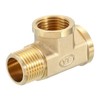 sourcing map Brass Tee Pipe Fitting, G1/2" x G1/2" x