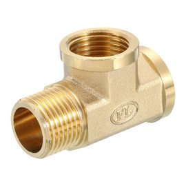 sourcing map Brass Tee Pipe Fitting, G1/2" x G1/2" x G1/2" 3 Way T-Connector Fitting Coupler Adapter for Gas Transport Connect Pipelines, 1 Pcs