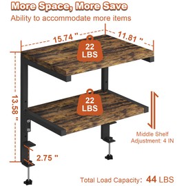 Mondazie Mondazie Clamp on Desk Organizer Shelf, Heavy-Duty Desk Extender Side Table with 2-Tier Adjustable Storage Shelves for Desktop Accessories, Gaming Devices, Black