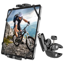 YOOZ Motorcycle Bike Tablet Holder [Strong Stability & Durability] Bicycle Boat Stroller Gym Spin Bike Treadmill Tablet Mount Handlebar Clamp for iPad Pro Air Mini, Galaxy Tab, Kindle, Phone, 4-13"