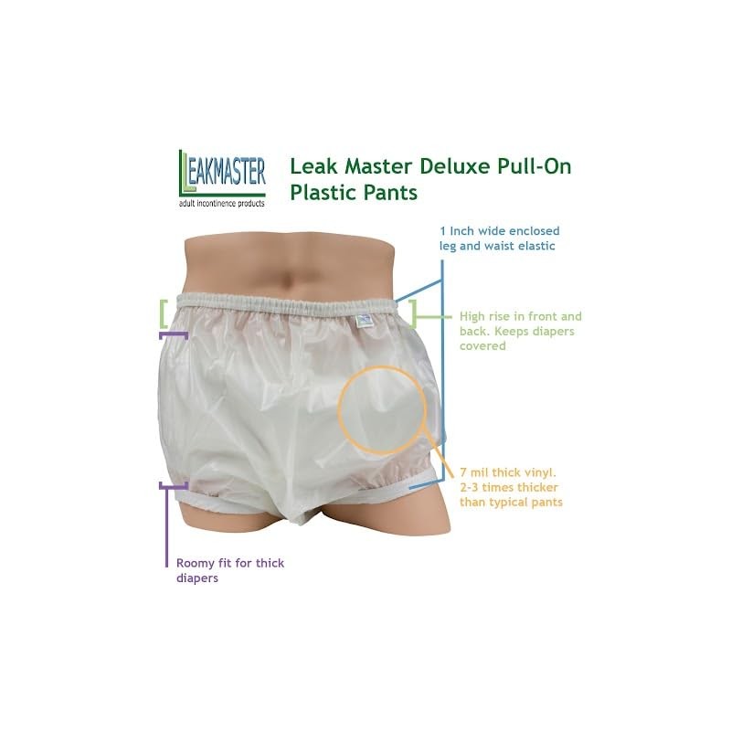 Leakmaster Deluxe Heavy Duty Adult Pullon Plastic Pants. Features Premium
