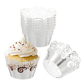 PATIKIL Cupcake Wrappers Paper, 50 Pack Baking Cups Standard Cloud Decoration for Anniversary Birthday Weddings and Parties, Reflective Silver