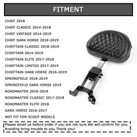 Diamond Plug in Driver Backrest Pad Rider Sissy Bar Back Rest with Pocket for Indian Chief Classic Chieftain Roadmaster Chief Vintage Chief Dark Horse Springfield Models 2014-2018 (Type C)