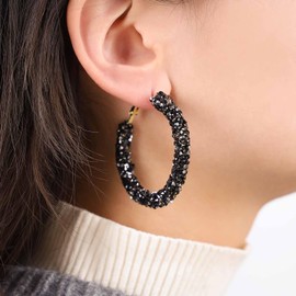 Inilbran Boho Large Crystal Circle Earrings Vintage CZ Hollow Circle Earrings Black Circle Hoop Earrings Punk Glitter Circle Earrings Jewelry for Women and Girls