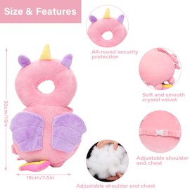 SEPSCO Baby Head Protector Backpack, Adjustable Head Back Protection Safety Pads Toddler Head Protection Pad Pillow PP Cotton With Fixed Rope for 4-24 Months Baby Learning Walking Crawling (Unicorn)