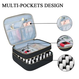 LYFFXYH Nail Polish Carrying Case, Portable Nail Polish Organizer with Handle, Double-Layer Nail Organizers and Storage for Manicure Set (Black, 42 bottles)