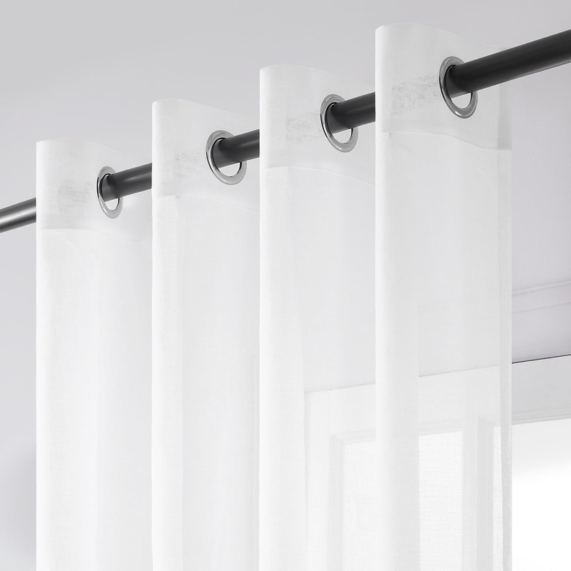 Topfinel Voile Sheer Curtains Linen Structure with Eyelets Translucent Plain