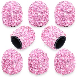 MEAJOO 8PCS Bling Crystal Diamond Tire Stem Valve Caps, Dustproof Car Wheel Tire Valve Caps Universal Tire Valve Stem Covers for Cars, SUV, Trucks, Bikes, Motorcycles, Bicycles (Pink)