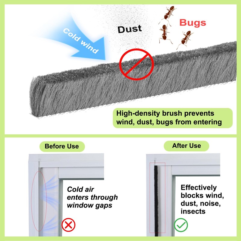 ZOMPAGO Brush Weather Stripping Door Seal -0.4 inx0.4inx33FT,Effective Weather Stripping