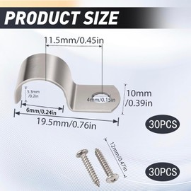 Pack of 30 Metal Cable Clamps with 30 Screws Stainless Steel 304 Pipe Attachment Single Hole U Pipe Clamps Mounting Clamp for Fixing Pipes for Screwable Cable Diameter 6-7 mm Silver