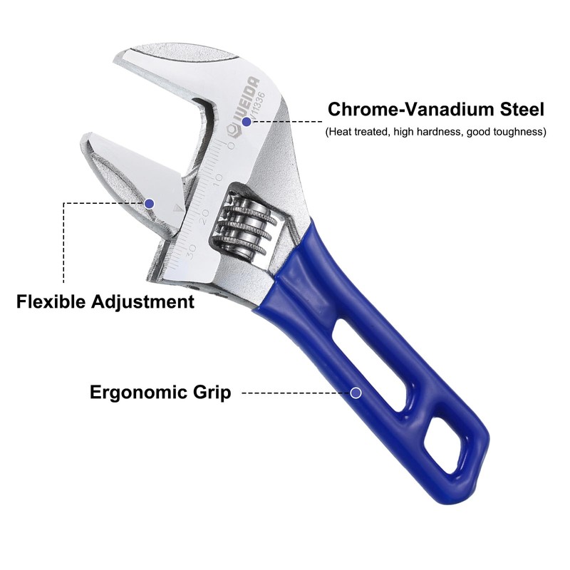 sourcing map 1pcs Adjustable Wrench 6" Jaw 1.4" with Rubber