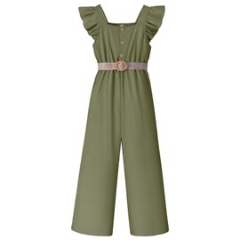 PureChapter Girls Jumpsuits Casual Romper Ruffle Sleeveless Wide Leg Belted Romper Long Pants Onepiece Summer Outfits