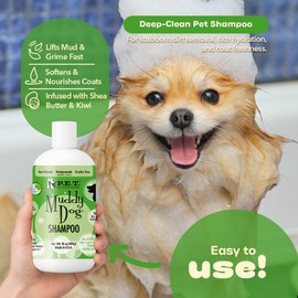 P.E.T. Muddy Dog Deep-Clean Shampoo — Shea Butter, Papaya & Kiwi Blend — 10 : 1 Concentrated Moisturizing, Degreasing & Deodorizing Formula — Cosmetic Grooming (Not a Pesticide) — 16 oz