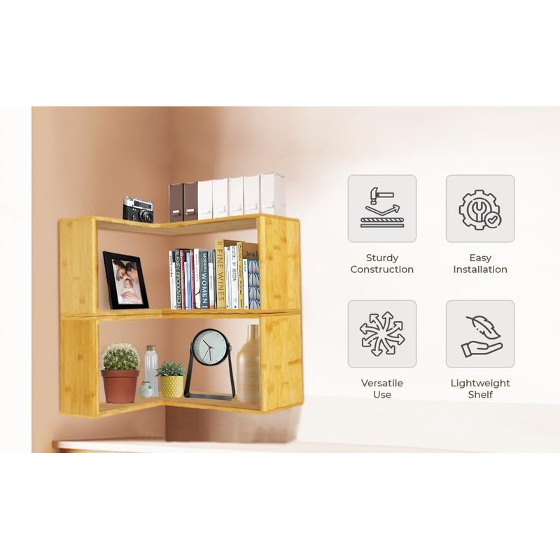 Hapii Floating Sturdy Unique Corner Wall Shelf - Space-Saving, Eco-Friendly